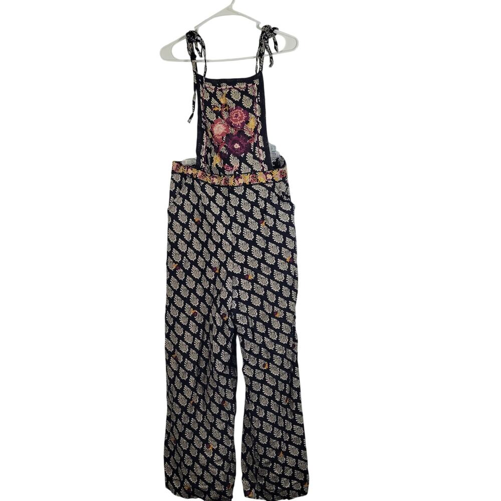Anthropologie Wide Leg Embroidered Boho Black & Beige Jumpsuit Size 12 91426-17